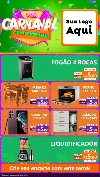 Modelo de TV para TV Vertical com o tema Pré-Carnaval Com Economia para Móveis e Eletro