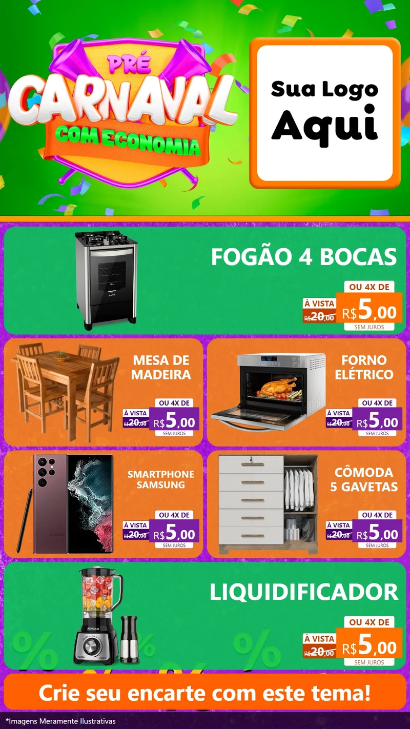 Modelo de TV para TV Vertical com o tema Pré-Carnaval Com Economia para Móveis e Eletro