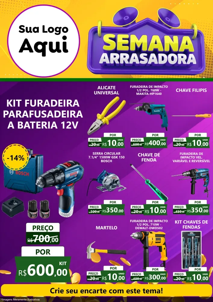 Modelo de Encarte para Encarte A4 Vertical com o tema Semana Arrasadora para Maquinas e Ferramentas