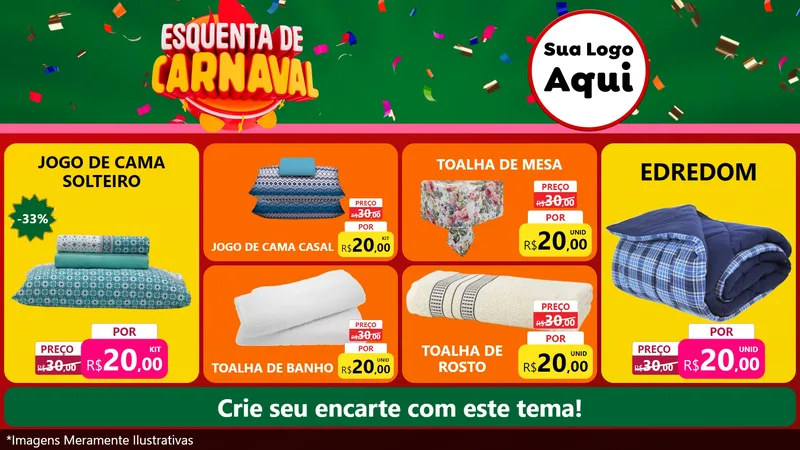 Modelo de TV para TV Horizontal com o tema Esquenta de Carnaval para Cama, Mesa e Banho