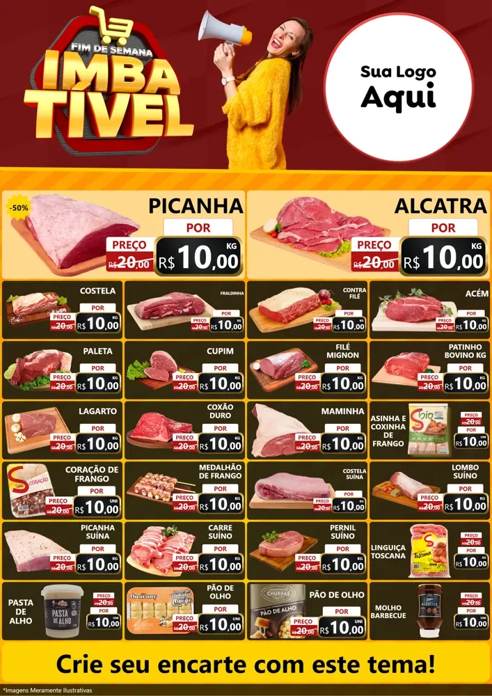 Modelo de Encarte para Encarte A4 Vertical com o tema Fim de Semana Imbatível para Açougue