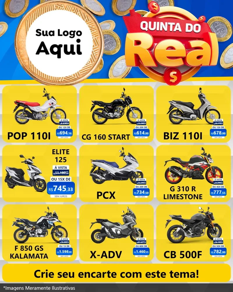 Modelo de Rede Social para Feed Instagram com o tema Quinta do Real para Concessionaria de Motos