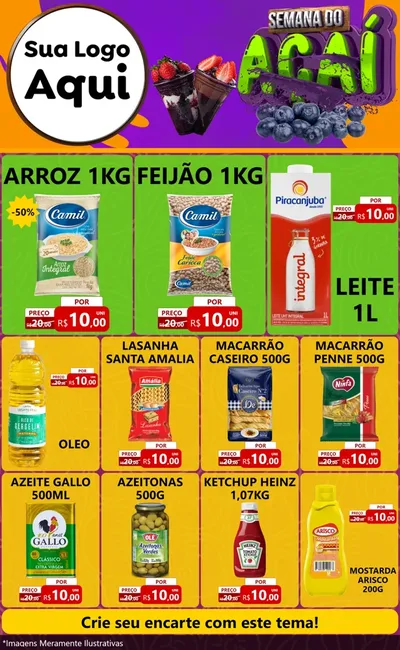 Modelo de Encarte para Encarte Grande com o tema Semana do Açaí para Supermercado