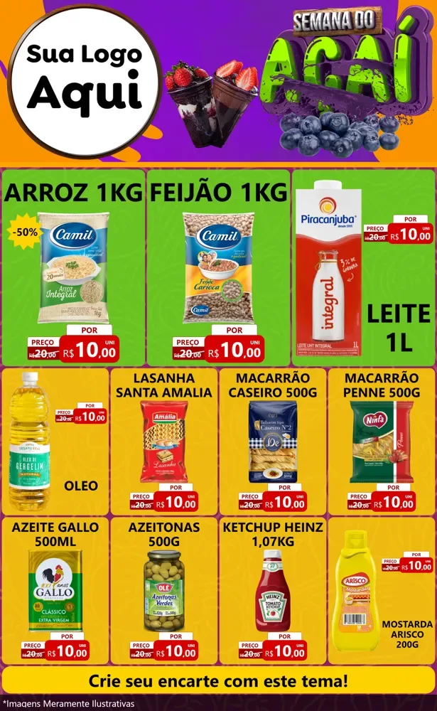Modelo de Encarte para Encarte Grande com o tema Semana do Açaí para Supermercado
