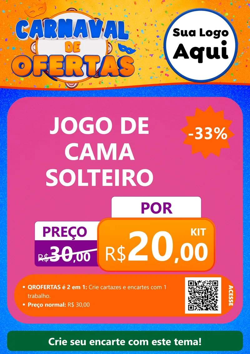 Modelo de Cartaz para Cartaz A4 Vertical com o tema Carnaval de Ofertas para Cama, Mesa e Banho