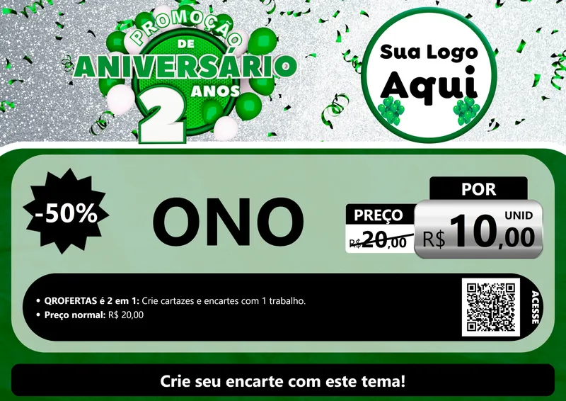 Modelo de Cartaz para Cartaz A4 Horizontal com o tema Promoção de Aniversário - 2 Anos para Óticas
