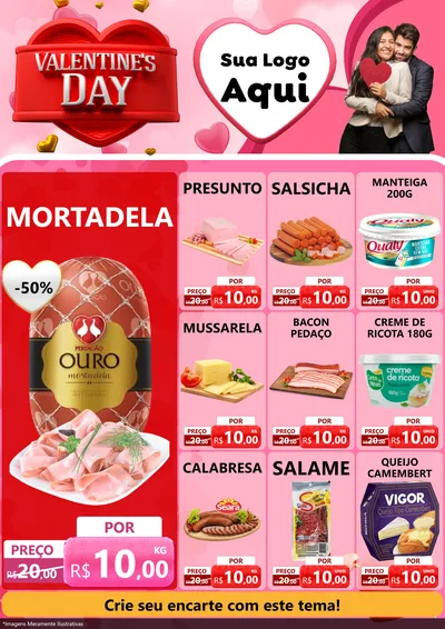 Modelo de Encarte para Encarte A4 Vertical com o tema Valentine's Day para Frios e Laticínios