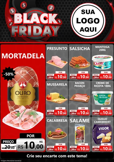 Modelo de Encarte para Encarte A4 Vertical com o tema Black Friday para Frios e Laticínios