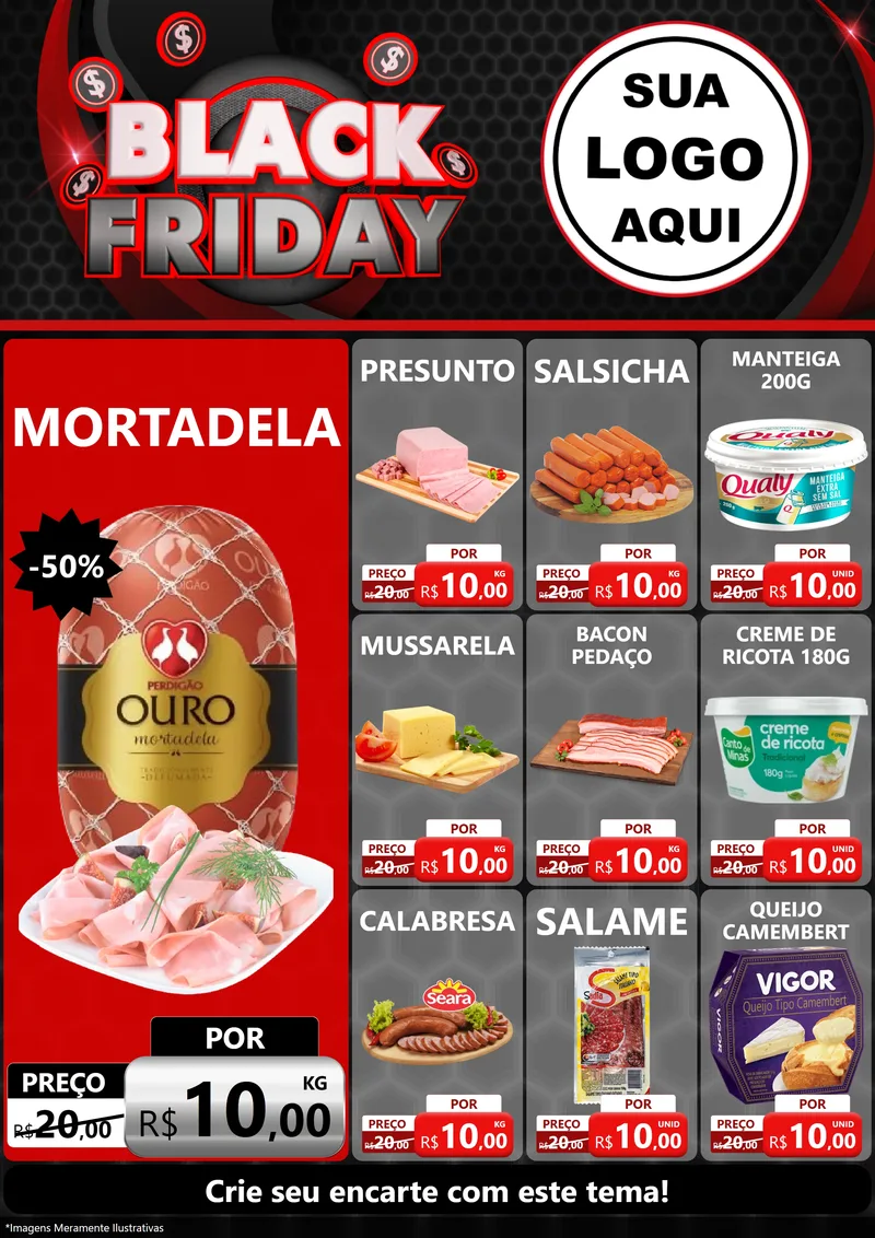 Modelo de Encarte para Encarte A4 Vertical com o tema Black Friday para Frios e Laticínios