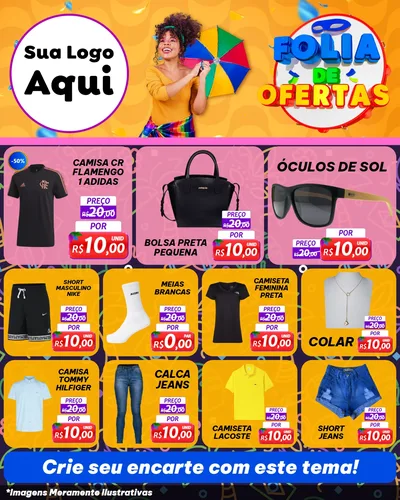 Modelo de Rede Social para Feed Instagram com o tema Folia de Ofertas para Roupas e acessórios