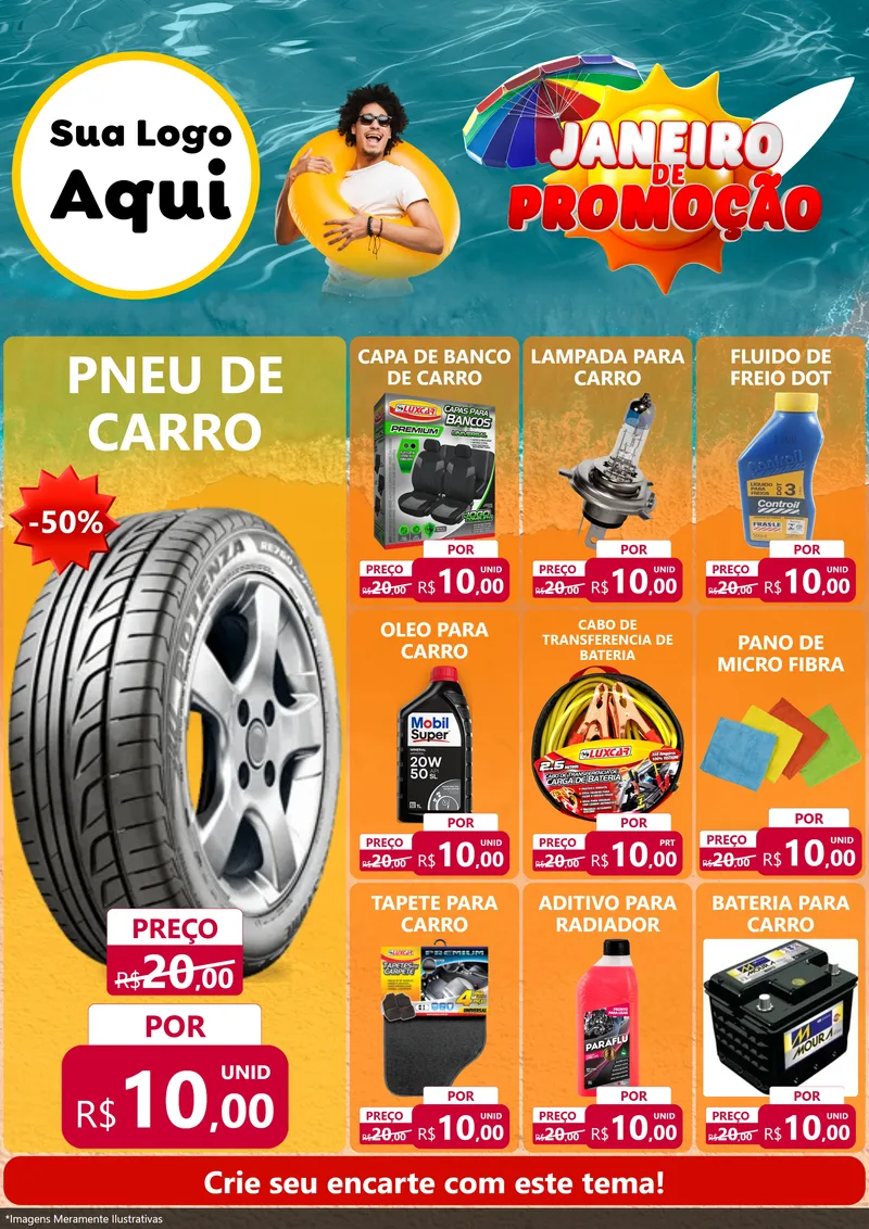 Modelo de Encarte para Encarte A4 Vertical com o tema Janeiro de Promoção para Auto peças
