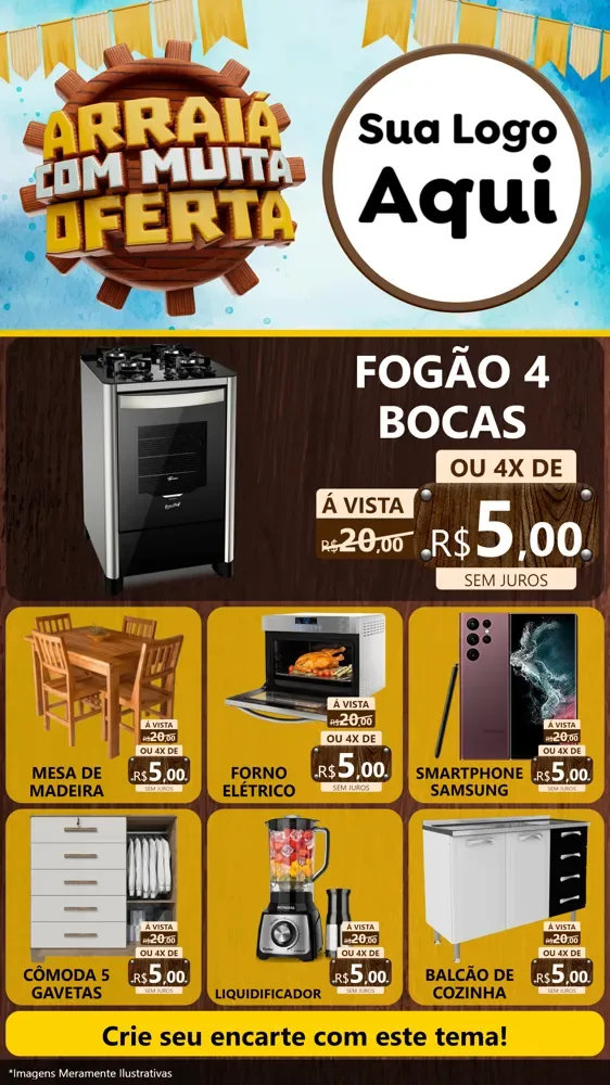 Modelo de Rede Social para Stories com o tema Ofertas de São João - Junina para Móveis e Eletro