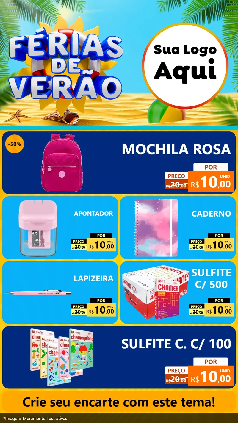 Modelo de TV para TV Vertical com o tema Férias de Verão para Papelaria