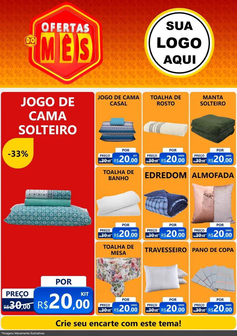Modelo de Encarte para Encarte A4 Vertical com o tema Ofertas do Mês para Cama, Mesa e Banho