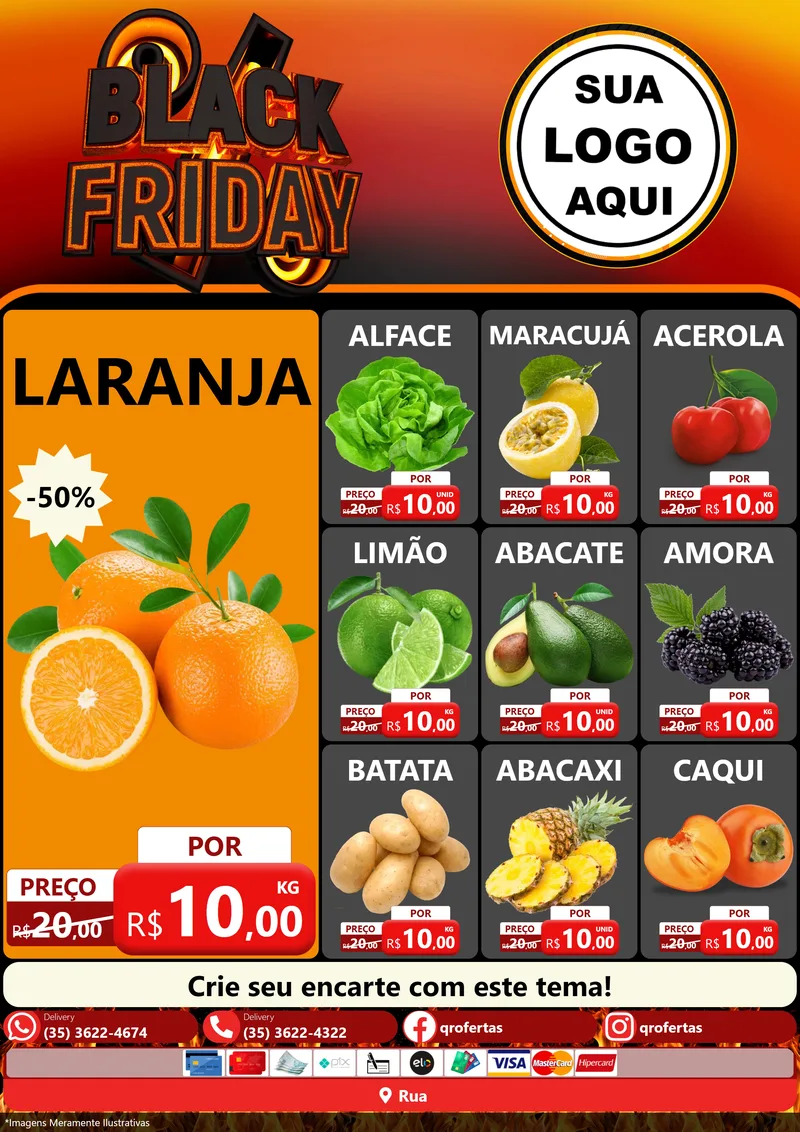 Modelo de Encarte para Encarte A4 Vertical com o tema Black Friday para Hortifrúti