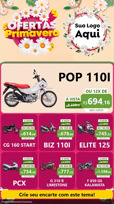 Modelo de Rede Social para Stories com o tema Ofertas de Primavera para Concessionaria de Motos