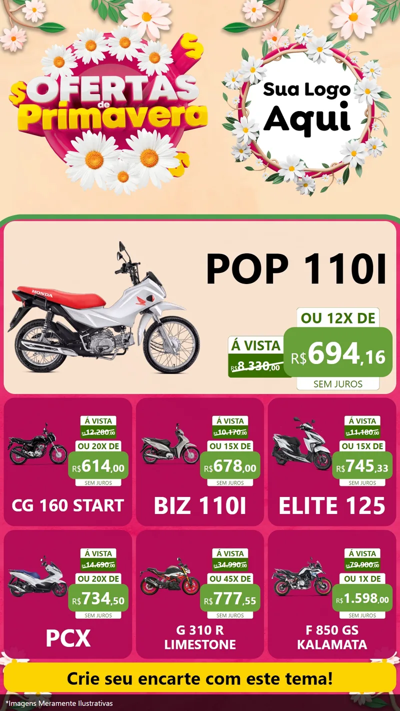 Modelo de Rede Social para Stories com o tema Ofertas de Primavera para Concessionaria de Motos