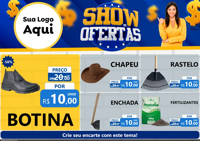 Modelo de Encarte para Encarte A4 Horizontal com o tema Show de Ofertas para Agropecuária