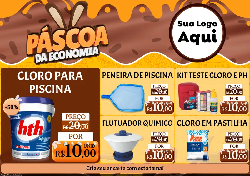 Modelo de Encarte para Encarte A4 Horizontal com o tema Páscoa da Economia para Produtos para Piscina