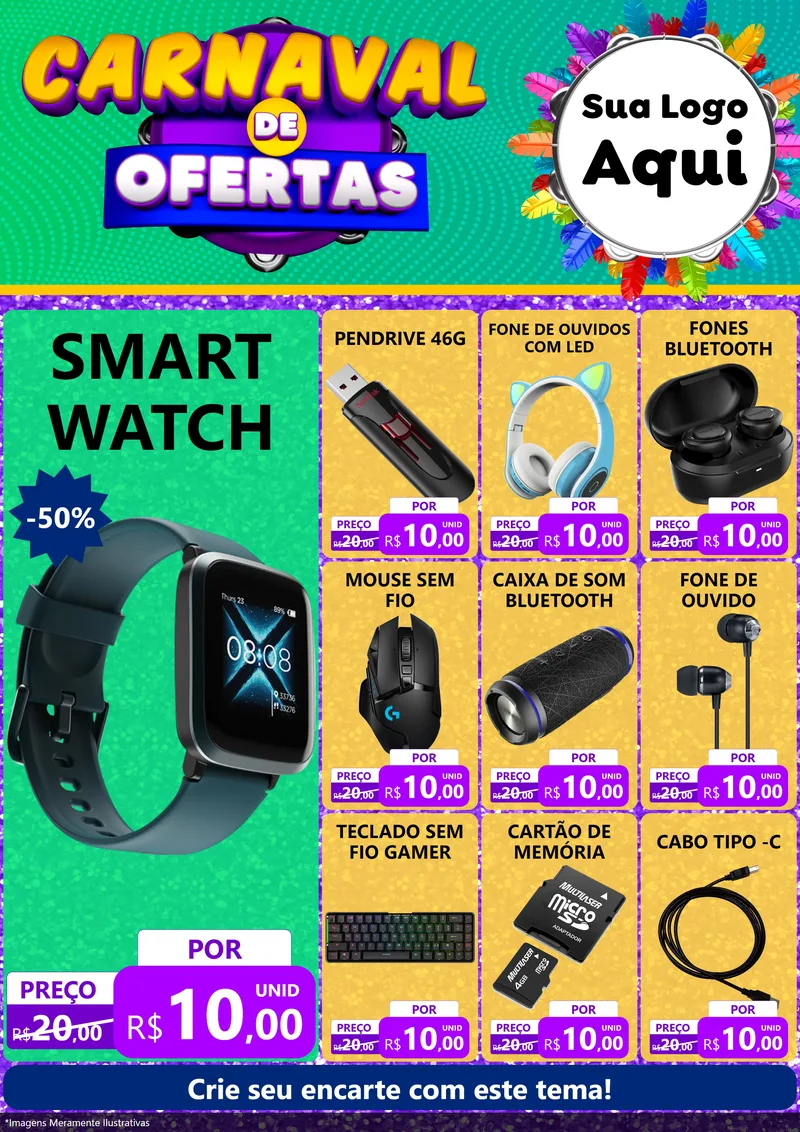 Modelo de Encarte para Encarte A4 Vertical com o tema Carnaval de Ofertas para Informática