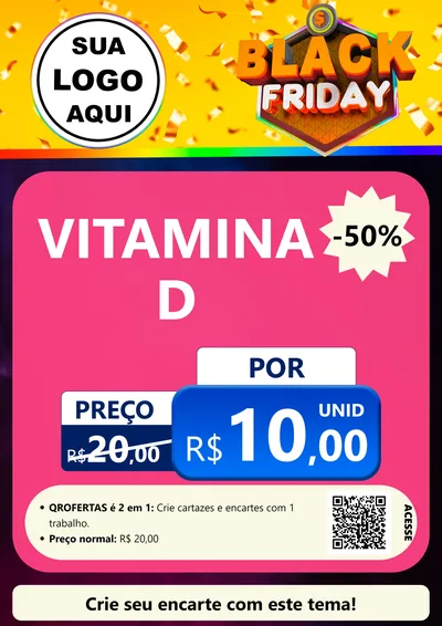 Modelo de Cartaz para Cartaz A4 Vertical com o tema Black Friday para Farmácia