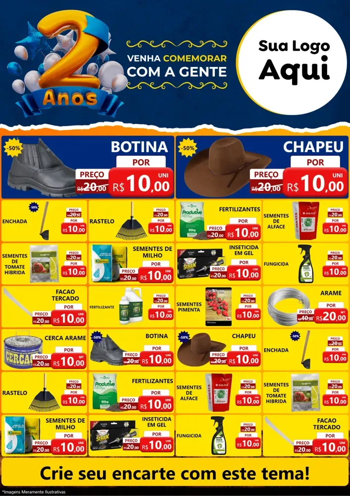 Modelo de Encarte para Encarte A4 Vertical com o tema Aniversário de 2 anos para Agropecuária