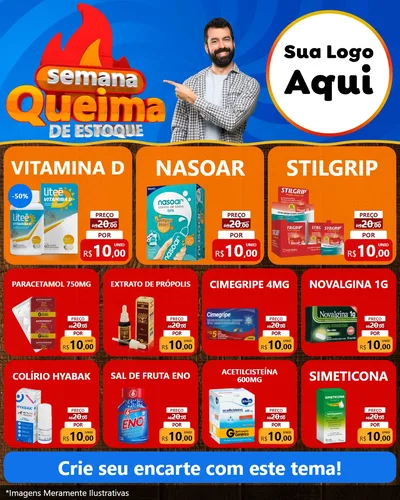 Modelo de Rede Social para Feed Instagram com o tema Semana Queima de Estoque para Farmácia