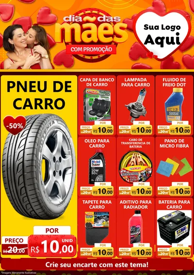 Modelo de Encarte para Encarte A4 Vertical com o tema Dia das Mães com Promoção para Auto peças