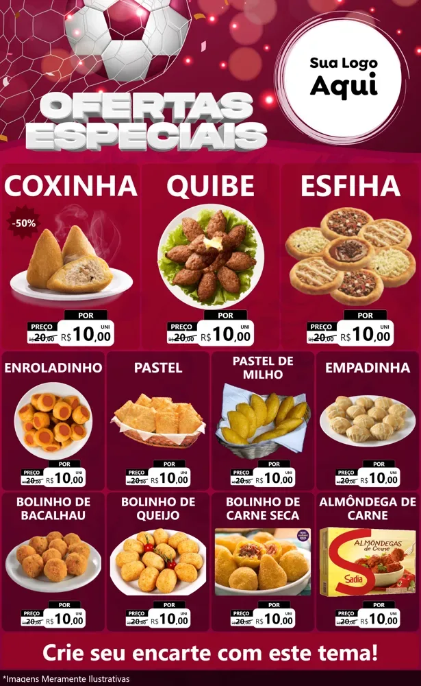 Modelo de Encarte para Encarte Grande com o tema Ofertas Especiais - Futebol para Salgadaria
