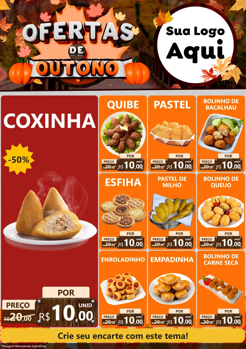 Modelo de Encarte para Encarte A4 Vertical com o tema Ofertas de Outono para Salgadaria