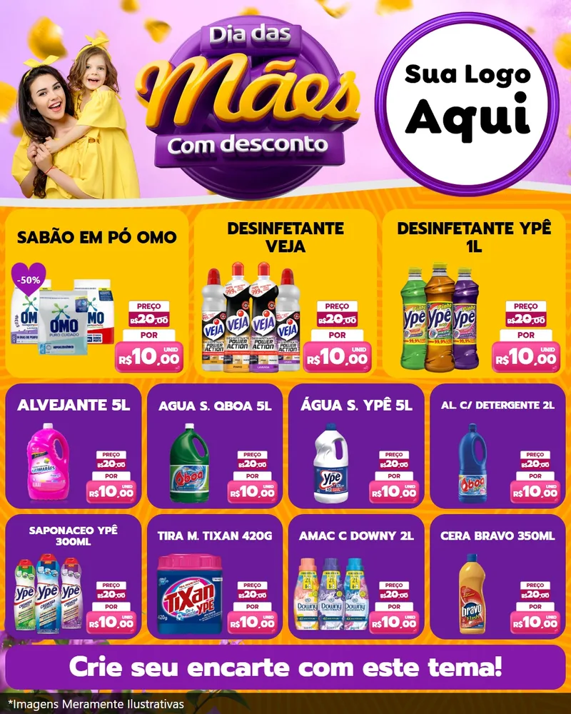 Modelo de Rede Social para Feed Instagram com o tema Dia das Mães com Desconto para Produtos de Limpeza