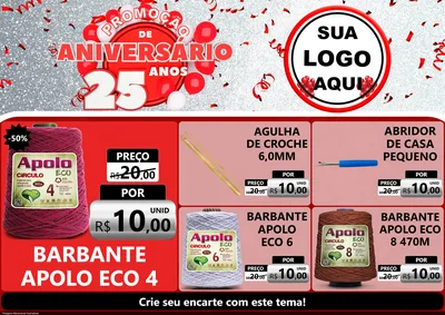 Modelo de Encarte para Encarte A4 Horizontal com o tema Promoção de Aniversário - 25Anos para Armarinho e Aviamentos
