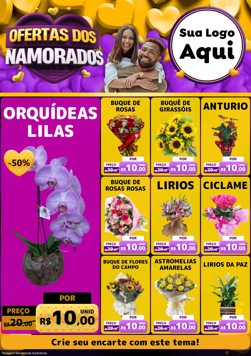 Modelo de Encarte para Encarte A4 Vertical com o tema Oferta Dos Namorados para Floricultura e jardim