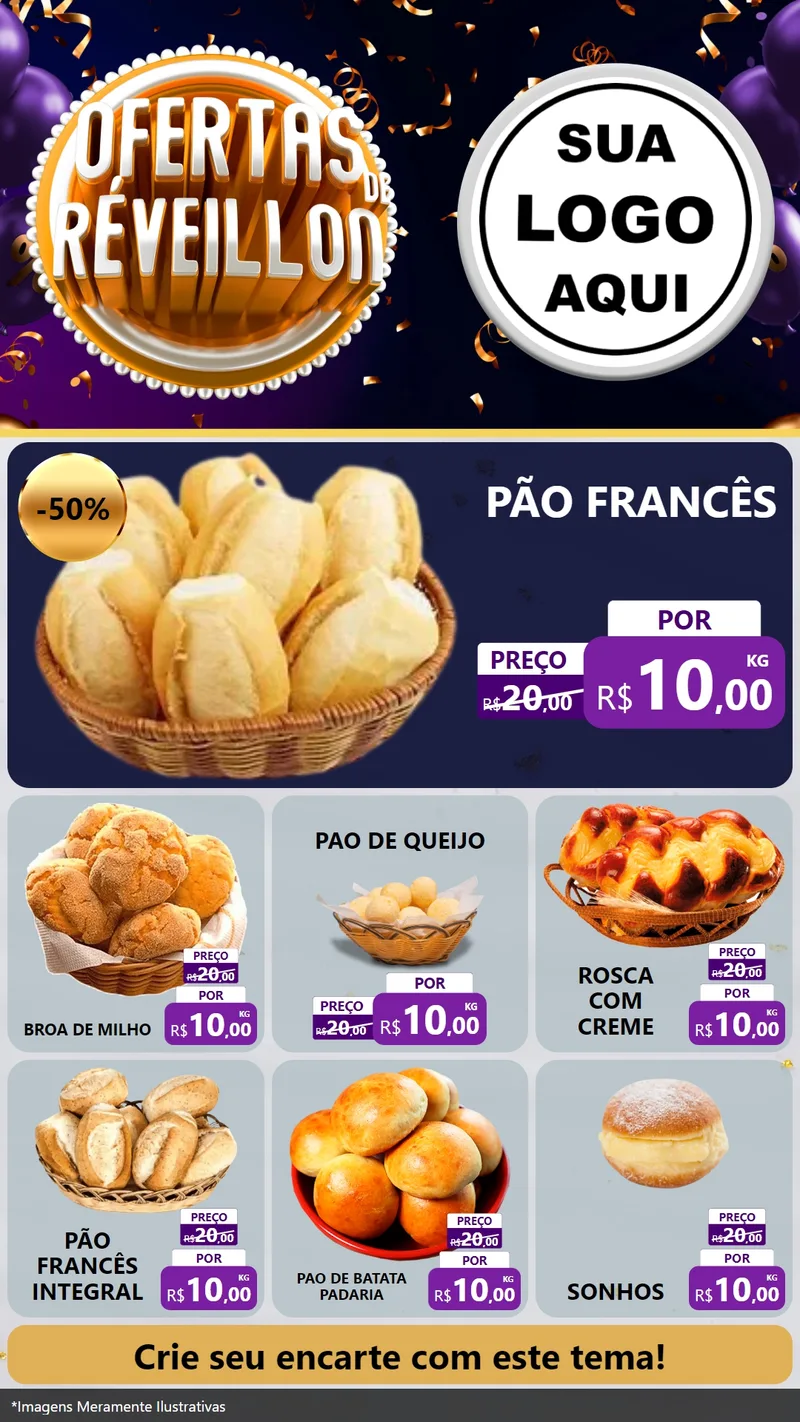 Modelo de Rede Social para Stories com o tema Ofertas de Réveillon para Padaria