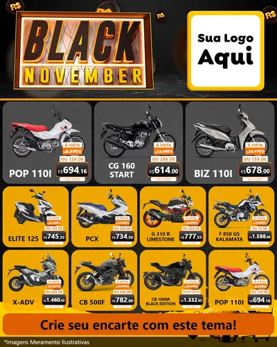 Modelo de Rede Social para Feed Instagram com o tema Black November para Concessionaria de Motos
