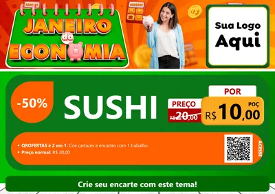 Modelo de Cartaz para Cartaz A4 Horizontal com o tema Janeiro da Economia para Comida japonesa