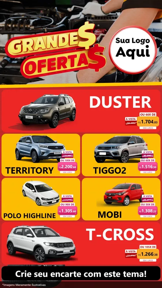 Modelo de TV para TV Vertical com o tema Grandes Ofertas - Autopeças para Concessionaria de Carros