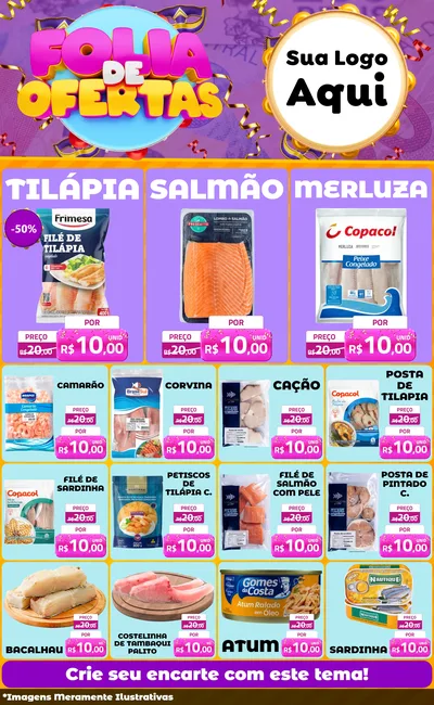 Modelo de Encarte para Encarte Grande com o tema Folia de Ofertas para Peixaria