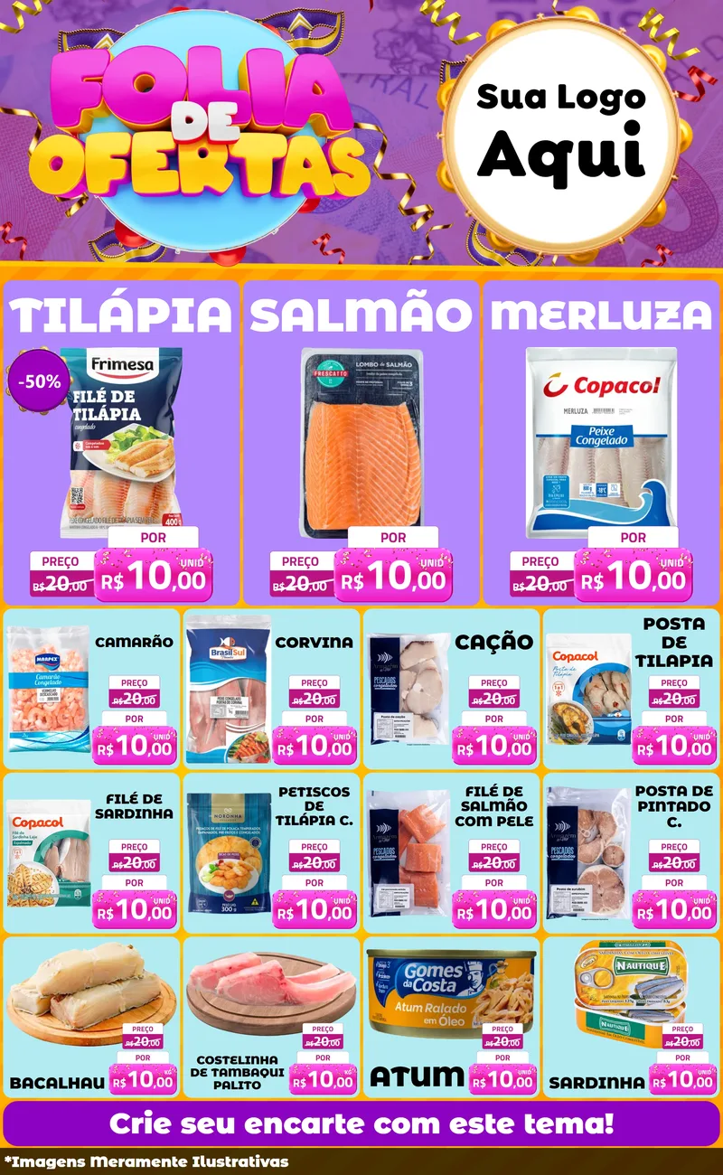 Modelo de Encarte para Encarte Grande com o tema Folia de Ofertas para Peixaria