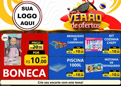 Modelo de Encarte para Encarte A4 Horizontal com o tema Super Verão de Ofertas para Brinquedos