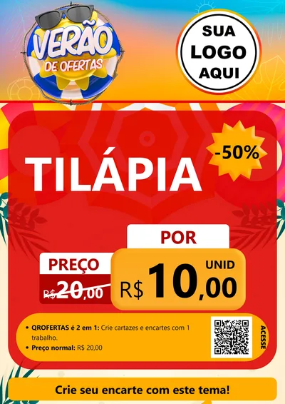 Modelo de Cartaz para Cartaz A4 Vertical com o tema Verão de Ofertas para Peixaria