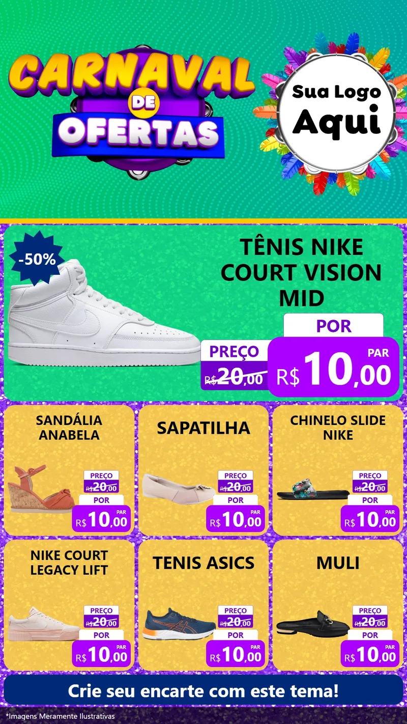 Modelo de Rede Social para Stories com o tema Carnaval de Ofertas para Calçados