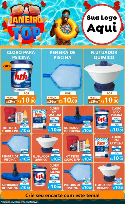 Modelo de Encarte para Encarte Grande com o tema Janeiro Top para Produtos para Piscina