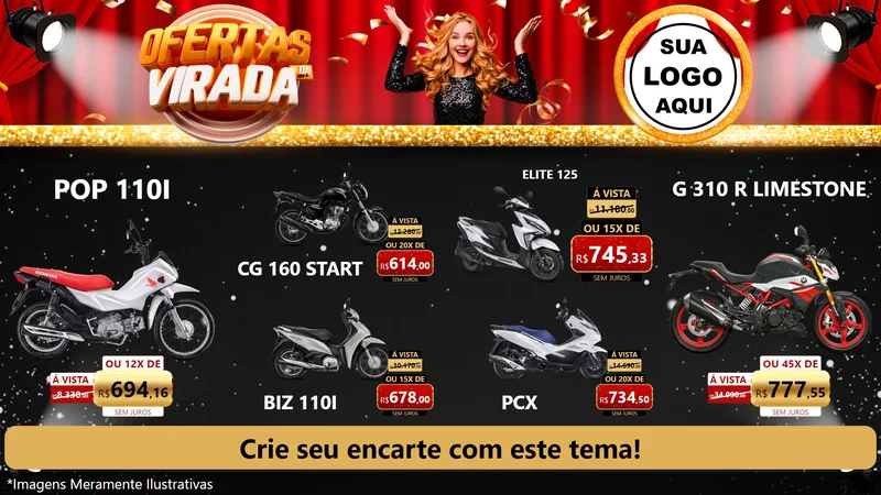 Modelo de TV para TV Horizontal com o tema Ofertas da Virada para Concessionaria de Motos