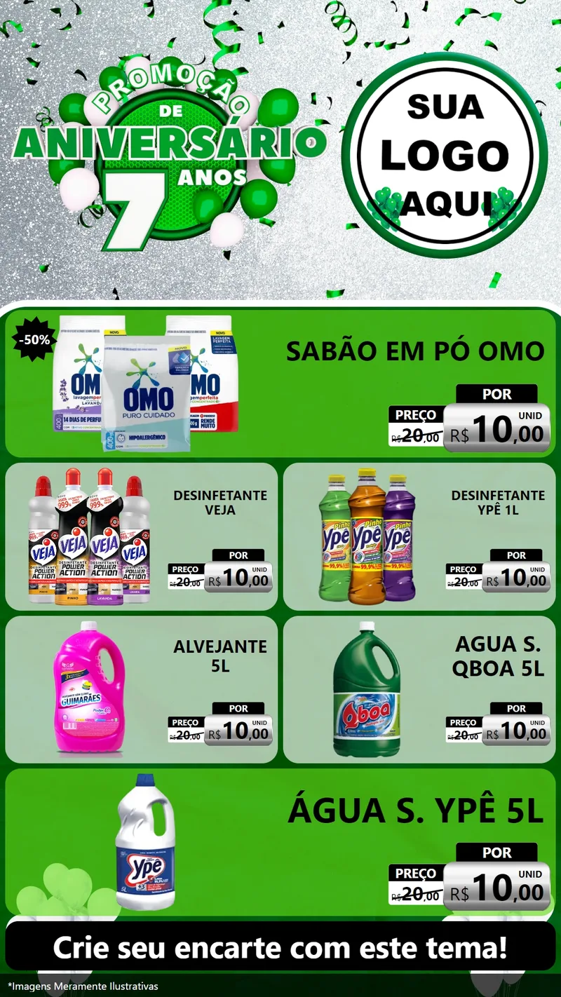 Modelo de TV para TV Vertical com o tema Promoção de Aniversário - 7 Anos para Produtos de Limpeza