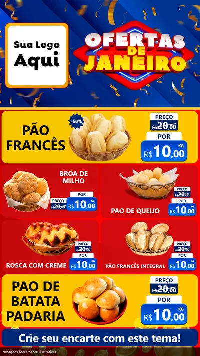 Modelo de TV para TV Vertical com o tema Ofertas de Janeiro para Padaria