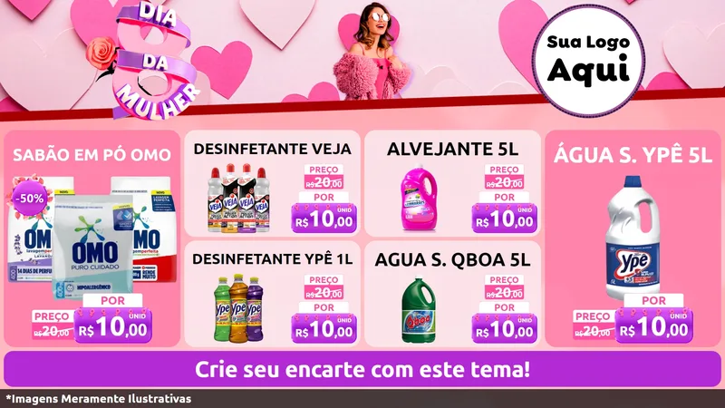 Modelo de TV para TV Horizontal com o tema Dia da Mulher para Produtos de Limpeza