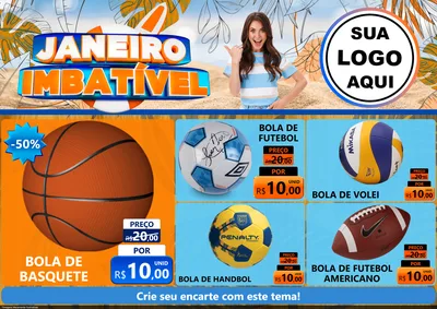 Modelo de Encarte para Encarte A4 Horizontal com o tema Janeiro Imbatível para Artigos Esportivos