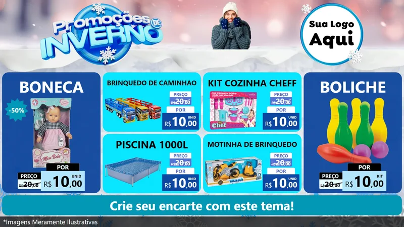 Modelo de TV para TV Horizontal com o tema Promoções de Inverno para Brinquedos