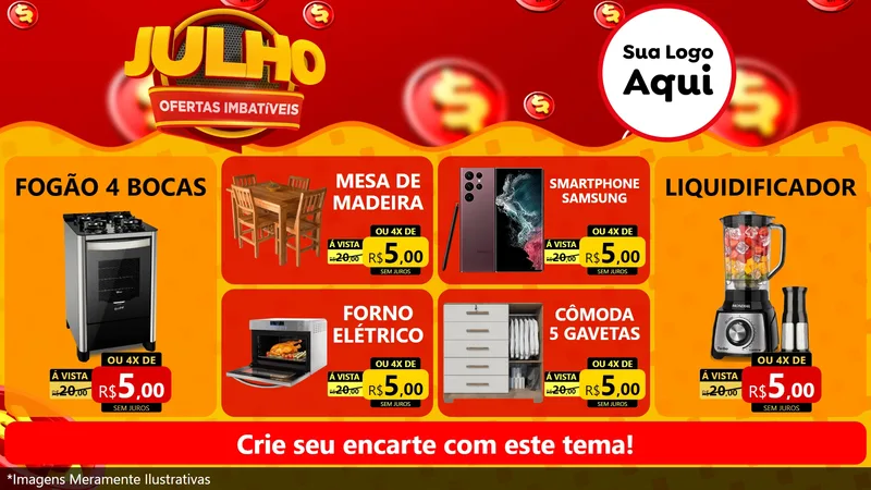 Modelo de TV para TV Horizontal com o tema Julho Ofertas Imbatíveis para Móveis e Eletro